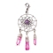 Alloy Woven Net/Web with Natural Amethyst Pendants Decorations, Wire Wrapped Natural Quartz Crystal Charm Ornaments, 80x28mm