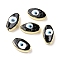 Handmade Lampwork Beads, with Golden Tone Brass Finding, Cadmium Free & Lead Free, Horse Eye with Evil Eye, Black, 17.5~19x10~10.5x5.5~6.5mm, Hole: 2mm