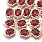 Glass Links connectors, with Brass Findings, Faceted, Rectangle, Golden, Brown, 16x9x3.5mm, Hole: 1.2mm