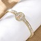 Brass Micro Pave Clear Cubic Zirconia Rectangle Link Chain Bracelets for Women, Flat Round with Virgin Mary, Golden, 7-1/4 inch(18.5cm)