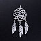 Non-Tarnish 201 Stainless Steel Pendants, with Jump Rings, Woven Net/Web with Feather, Stainless Steel Color, 46x20x1mm, Hole: 3mm, Ring: 5x0.8mm