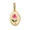 Brass Micro Pave Cubic Zirconia Pendants, with Enamel, Oval with Flower, Long-Lasting Plated, Cadmium Free & Lead Free, Rack Plating, Real 18K Gold Plated, 29mm, Hole: 5mm