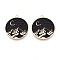 Eco-Friendly Alloy Enamel Pendants, Cadmium Free & Lead Free & Nickel Free, Flat Round with Mountain & Moon, Light Gold, Black, 26.5x24x1.2mm, Hole: 1.6mm