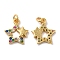 925 Sterling Silver Micro Pave Cubic Zirconia Charms, Star Charm, with Jump Ring, Real 18K Gold Plated, 11.5x10x1.5mm, Hole: 2mm