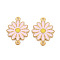 304 Stainless Steel Enamel Links Connectors, Ion Plating(IP), Golden, Flower, Pink, 21x15.5x2mm, Hole: 1.4mm