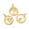 Rack Plating Brass with Plastic Pendants, Real 18K Gold Plated, Flat Round, Lead Free & Cadmium Free, Mixed Patterns, 20x17.5x3mm, Hole: 4.5mm
