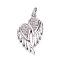 Brass Micro Pave Cubic Zirconia Pendants, Wing, Platinum, 22x13x3mm, Hole: 3mm