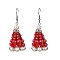 Glass with Shell Pearl Dangle Earrings for Women, Christmas Hat, Stainless Steel Color, 45x20mm