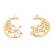 Brass Micro Pave Clear Cubic Zirconia Pendants, Nickel Free, Moon with Flower, Real 18K Gold Plated, 18x14.5x3mm, Hole: 0.8mm