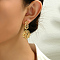 Vintage Vacation Style Leaf with Flower Brass Dangle Stud Earrings, Golden, 45x20mm