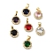 Brass Micro Pave Cubic Zirconia Pendants, with Glass, Cadmium Free & Nickel Free & Lead Free, Real 18K Gold Plated, Round, Mixed Color, 14.5x12x6mm, Hole: 5x3.5mm