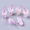 Epoxy Resin Pendants, with Polymer Clay Inside, Transparent Acrylic Bubble Tea Fruit Juice Cup, Hot Pink, 27~28x13mm, Hole: 1.4mm