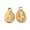 Ion Plating(IP) 304 Stainless Steel Pendants, Oval with Flower Charm, Real 18K Gold Plated, 17x11x2mm, Hole: 3mm