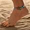 Double Heart Alloy Link Stretch Anklets, Synthetic Turquoise & Glass Seed Beaded Double Layer Necklaces, White, 8-1/8 inch(205mm), Inner Diameter: 2-1/2 inch(65mm)