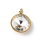 316 Stainless Steel Faceted Glass Pendants, Flat Round, Ion Plating(IP), Real 18K Gold Plated, with Loop, Clear, 15.5x13.5x7mm, Hole: 2.5mm