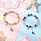 2Pcs Natural Striped Agate & Quartz Crystal & Amethyst Round Beaded Stretch Bracelets, Starfish Brass Charm Bracelets for Women, Inner Diameter: 2-1/8 inch(5.5cm)