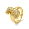 Letter Brass Micro Pave Clear Cubic Zirconia Open Cuff Ring for Women, Cadmium Free & Nickel Free & Lead Free, Real 18K Gold Plated, Letter J, 20x12mm, US Size 6(16.5mm)