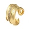 Brass Micro Pave Cubic Zirconia Open Cuff Ring, Cadmium Free & Lead Free, Twist Criss Cross, Real 16K Gold Plated, Us Size 8 1/2(18.5mm)