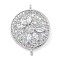 Rack Plating Brass Clear Cubic Zirconia Flat Round Connector Charms, Long-Lasting Plated, Lead Free & Cadmium Free, Platinum, 25x19x4.5mm, Hole: 1.2mm