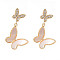 Brass Micro Pave Clear Cubic Zirconia Dangle Stud Earrings, with Natural Shell, Nickel Free, Butterfly, Seashell Color, Real 18K Gold Plated, 25x15mm, Pin: 0.8mm