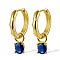 S925 Sterling Silver Flat Round Hoop Earrings, with Cubic Zirconia, Golden, Dark Blue, 22x4x10mm