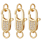 Beebeecraft 1 Box 3Pcs Lobster Claw Clasps 18K Gold Plated Brass Cubic Zirconia Necklace Clasp Connector with 2 Loop for Jewelry Making Necklace Bracelet DIY