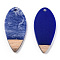 Opaque Resin & Walnut Wood Pendants, Two Tone, Horse Eye, Dark Blue, 38x18x3.5mm, Hole: 2mm