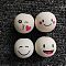 4Pcs 4 Styles Round Printed Wood European Beads, Face Print Large Hole Beads, Undyed, BurlyWood, 24~25x23mm, Hole: 5.5mm, 1pc/style