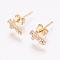 Brass Micro Pave Cubic Zirconia Stud Earrings, with Ear Nuts, Cross, Golden, 8x5x2mm, pin: 1mm