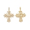 Cross Brass Micro Pave Clear Cubic Zirconia Pendants, Cadmium Free & Nickel Free & Lead Free, Real 18K Gold Plated, 49mm, Hole: 4.5x6.5mm