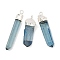 Natural Quartz Crystal Pointed Pendants, Bullet Shape, Dyed, with Platinum Brass Finding, Light Blue, 35~53x7~13x5.5~10mm, Hole: 2.5mm