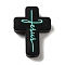 Silicone Beads, Cross with Word Jesus, Black, 30x22x8mm, Hole: 2.5mm