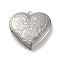 304 Stainless Steel Locket Pendants, Heart with Flower Pattern, Stainless Steel Color, 29x28.5x7mm, Hole: 2mm