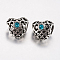 Tibetan Style Alloy Rhinestone European Beads, Large Hole Beads, Heart, Antique Silver, Light Blue, 12x12.5x10mm, Hole: 5mm