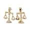 Rack Plating Brass Micro Pave Cubic Zirconia Pendants, Lead Free & Cadmium Free, Long-Lasting Plated, Libra Charm, Moving Scales Charm, Real 18K Gold Plated, 24x19x3.5mm, Hole: 4.5x6mm