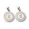 304 Stainless Steel Pendants, Flat Round Shell Charms with Letter, Stainless Steel Color, Letter E, 20.5x17.5x1.5mm, Hole: 2.5x4.5mm