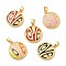 Brass Enamel Pendants, Flat Round Charms, Lead Free & Cadmium Free, Long-Lasting Plated, Rack Plating, Real 18K Gold Plated, Mixed Color, 22.5x20x4.5mm, Hole: 3.5x6mm