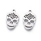 Non-Tarnish 201 Stainless Steel Pendants, Manual Polishing, Sugar Skull, For Mexico Holiday Day of the Dead, Stainless Steel Color, 17x10.5x1.5mm, Hole: 1.2mm