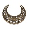 Iron Filigree Joiners, Etched Metal Embellishments, Crescent Moon, Antique Bronze, 43.5x39x1mm, Hole: 1mm