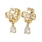 Brass Micro Pave Cubic Zirconia Dangle Hoop Earrings, with Glass, Light Gold, 23x13mm
