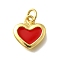 Brass with Enamel Pendants, Lead Free & Cadmium Free, Real 18K Gold Plated, Rack Plating, Heart, Red, 12.5x13.5x2.5mm, Hole: 3mm