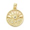 Brass Micro Pave Cubic Zirconia Pendants, Flat Round & Sunrise Charms, Long-Lasting Plated, Cadmium Free & Lead Free, Real 18K Gold Plated, 23x20x3mm, Hole: 5x3mm