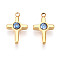 Ion Plating(IP) 304 Stainless Steel Micro Pave Cubic Zirconia Charms, Cross, Real 18K Gold Plated, Cornflower Blue, 13x8x2.5~3mm, Hole: 1.2mm