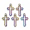 Alloy Pendants, Cadmium Free & Lead Free, Cross, Rainbow Color, 38x22x2.5mm, Hole: 3mm