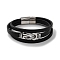 Men's Black PU Leather Cord Multi-Strand Bracelets, Knot 304 Stainless Steel Link Bracelets with Magnetic Clasps, Antique Silver, 8-5/8 inch(22cm)