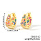 Brass Cubic Zirconia U-shaped Hoop Earrings, Golden, Colorful, 16x8mm