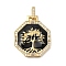 Rack Plating Brass Micro Pave Cubic Zirconia Pendants, Long-Lasting Plated, Lead Free & Cadmium Free, Real 18K Gold Plated, Polygon with Tree Charms, with Jump Ring, Black, 30x25x3mm, Hole: 5x2mm