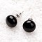 Dyed & Heated Black Agate Stud Earrings, with Platinum Tone Brass Findings, 21.5x12mm, Pin: 0.7mm