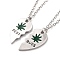 BEST BUDS Alloy Pendant Necklaces, Valentine's Day Broken Heart Necklaces, Platinum, Dark Green, 17.71 inch(45cm), 2.2mm, 2pcs/set