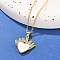 Brass Micro Pave Clear Cubic Zirconia & Natural White Shell Crown Heart Pendant Necklaces for Women, Real 18K Gold Plated, 17.52 inch(44.5cm)